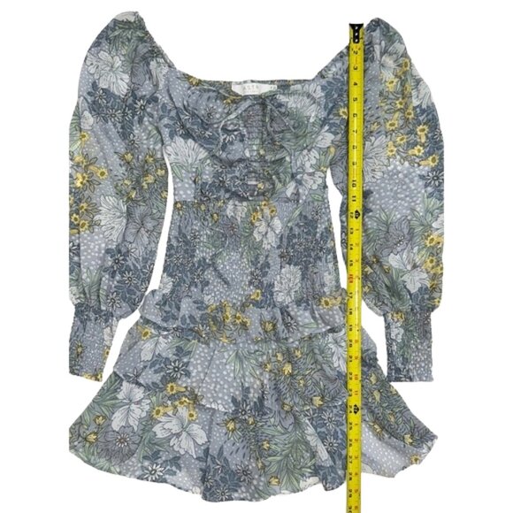 ASTR The Label Marietta Mini Dress Sky Blue Floral Ruffle Long Sleeve smocked XS - Picture 11 of 12